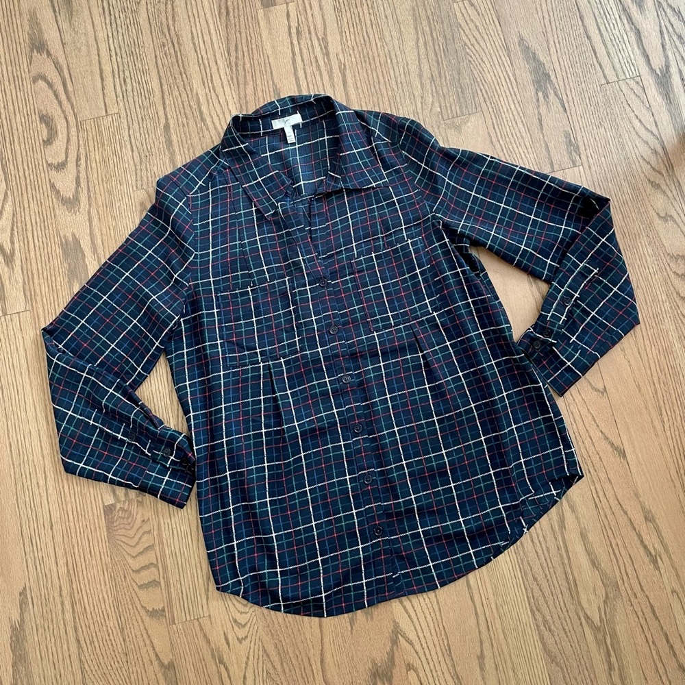 Joie Button Down Plaid Pattern Utility Blouse Nwot - image 4